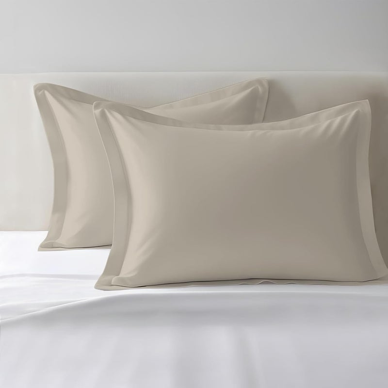 PIZUNA 100% Cotton Oxford Pillow Cases 50 x 75 cm Simply Taupe, 400 Thread Count Soft Luxurious Long Staple Cotton Sateen Weave Pillow Cover With 5cm Hem (Soft Pillowcase Simply Taupe - 2PC) - Image 1