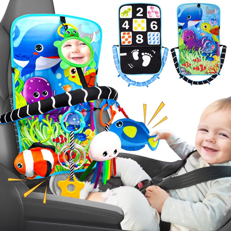 Innofans Baby Car Seat Ocean Animals Toys Kick and Play Double Sided Infant Car Seat Toys with Plush Toys Mirror Teether for Baby Travel Activities Christmas Birthday Gifts Newborn Infant Toy - Image 3