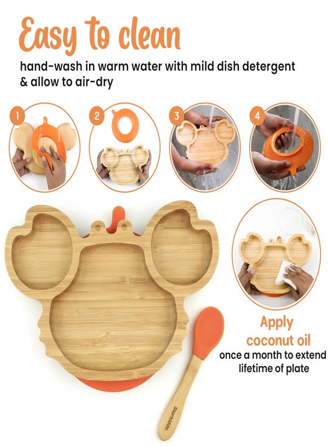 StarKiddo®️ ‘Crab’ Bamboo Suction Plates for Baby and Toddler | 3 Sections | Weaning Spoon | Non-Toxic | Super Strong Suction | Cool to The Touch | Ideal for Baby-Led Weaning [Yellow] - Image 5