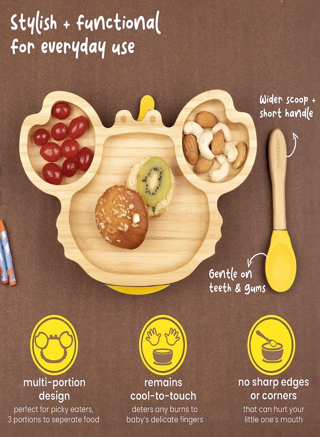StarKiddo®️ ‘Crab’ Bamboo Suction Plates for Baby and Toddler | 3 Sections | Weaning Spoon | Non-Toxic | Super Strong Suction | Cool to The Touch | Ideal for Baby-Led Weaning [Yellow] - Image 4