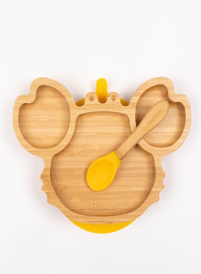 StarKiddo®️ ‘Crab’ Bamboo Suction Plates for Baby and Toddler | 3 Sections | Weaning Spoon | Non-Toxic | Super Strong Suction | Cool to The Touch | Ideal for Baby-Led Weaning [Yellow] - Image 1