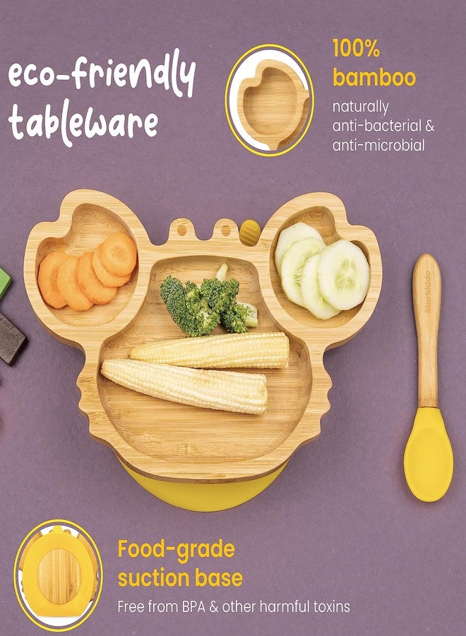 StarKiddo®️ ‘Crab’ Bamboo Suction Plates for Baby and Toddler | 3 Sections | Weaning Spoon | Non-Toxic | Super Strong Suction | Cool to The Touch | Ideal for Baby-Led Weaning [Yellow] - Image 3