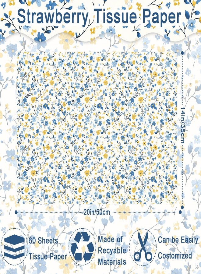 Fabllewavi 60 Sheets Spring Wildflower Tissue Paper, Coquette Elegant Blue Floral Patterns Wrapping Paper for Spring DIY Crafts Birthday Wedding Party Gift Wrap Supplies, 13.8 x 19.7 Inch - Image 2