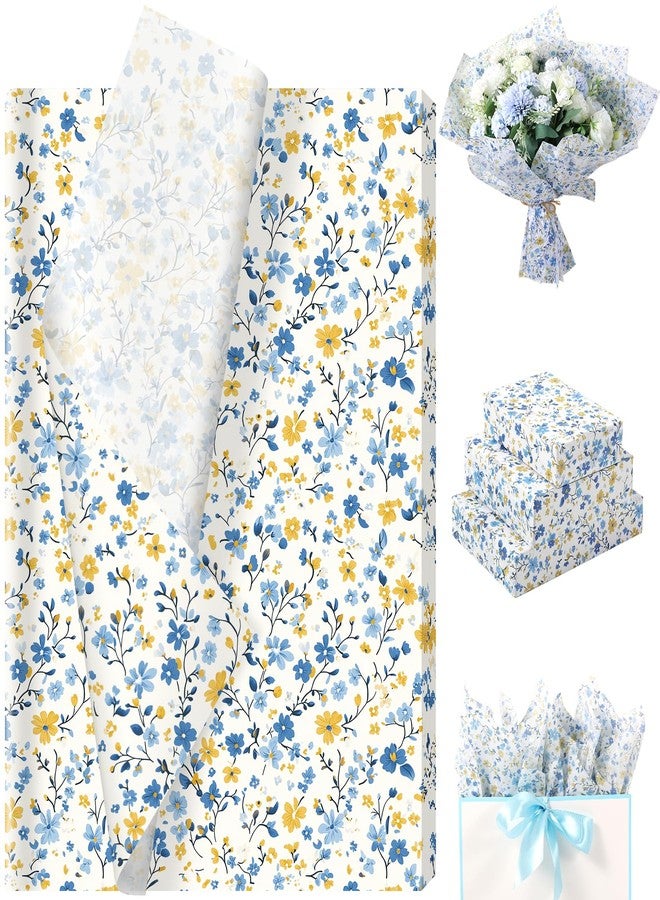 Fabllewavi 60 Sheets Spring Wildflower Tissue Paper, Coquette Elegant Blue Floral Patterns Wrapping Paper for Spring DIY Crafts Birthday Wedding Party Gift Wrap Supplies, 13.8 x 19.7 Inch - Image 1