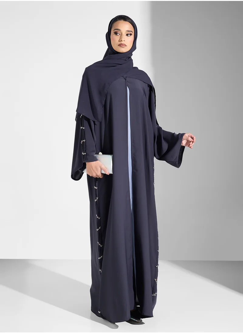 hayas closet V-Neck Abaya with Sleeve detail