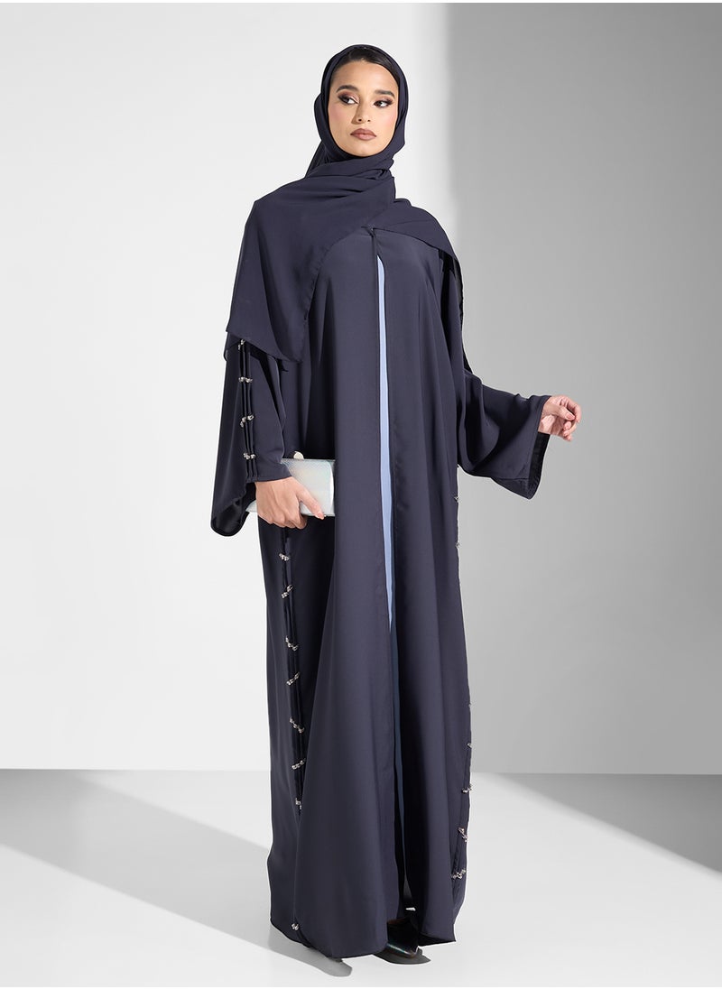 hayas closet V-Neck Abaya with Sleeve detail  - Image 1