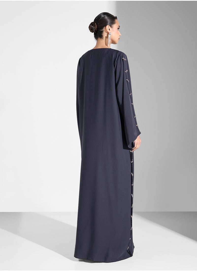 hayas closet V-Neck Abaya with Sleeve detail  - Image 2