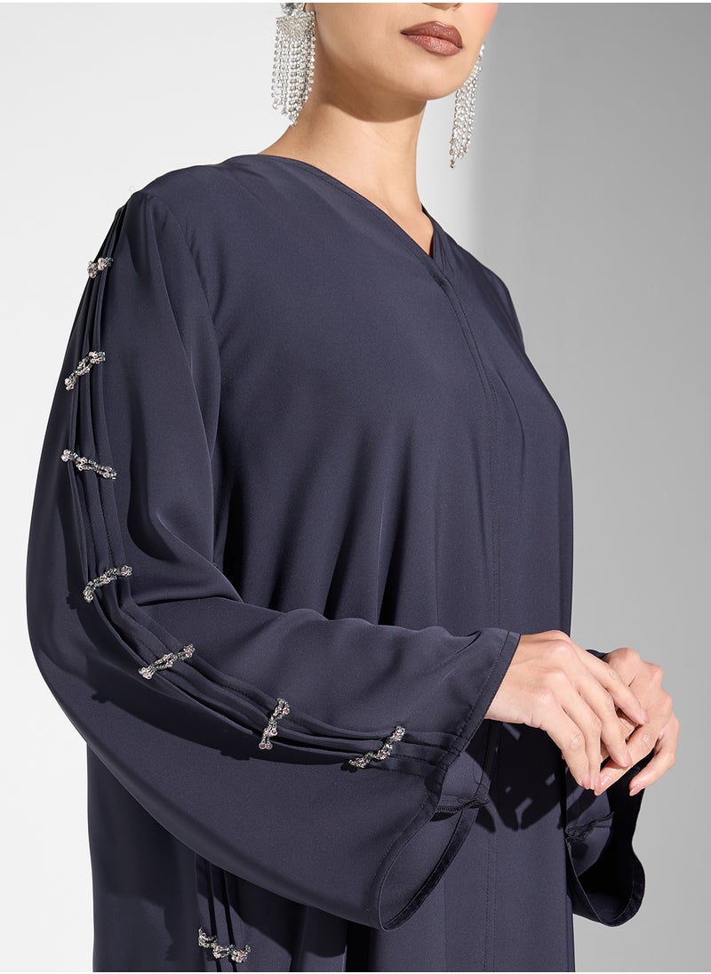 hayas closet V-Neck Abaya with Sleeve detail  - Image 3