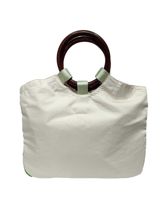 athizay bags wooden handle Pistachio Bow Detailing Top handle hand carry bags for women (off-white, Pista) - Image 3
