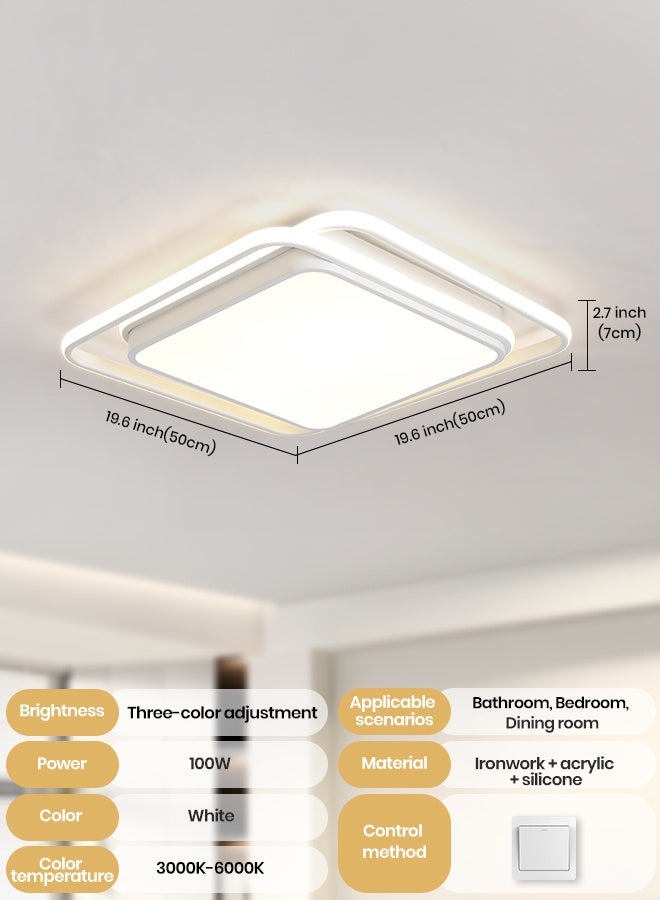 YATAI LIGHTING Modern Square LED Ceiling Light, 100W Flush Mount, 3 Color Adjustable 3000K-6000K, Acrylic & Iron Ceiling Fixture, Wall Switch Control, for Bedroom, Dining Room, Study, Bathroom - Image 2
