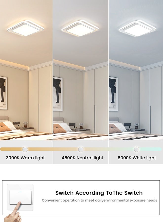YATAI LIGHTING Modern Square LED Ceiling Light, 100W Flush Mount, 3 Color Adjustable 3000K-6000K, Acrylic & Iron Ceiling Fixture, Wall Switch Control, for Bedroom, Dining Room, Study, Bathroom - Image 5