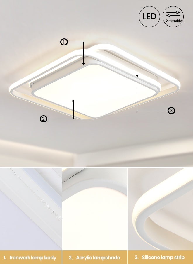 YATAI LIGHTING Modern Square LED Ceiling Light, 100W Flush Mount, 3 Color Adjustable 3000K-6000K, Acrylic & Iron Ceiling Fixture, Wall Switch Control, for Bedroom, Dining Room, Study, Bathroom - Image 3