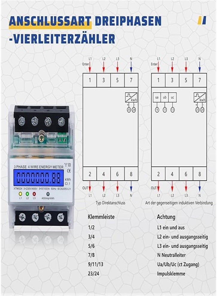 Upgraded three-phase meter, four-wire digital meter, LCD meter 220/380V 5-100A, meter - Image 5