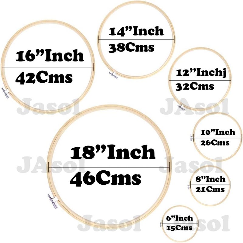 Jasol 7 Pieces 7 Sizes Embroidery Hoops 6 Inch to 18 Inch Bamboo Circle Cross Stitch Hoop Rings for Craft Sewing and Saree Embroidery Work - Image 2