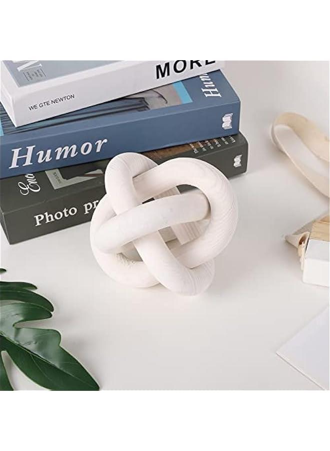 Wood Chain Link Decor 3-Link,6 Inch Dia Wood ,White/Wood Color Hand Carved,Knot Decorative Object,Coffee Table Decor,Country Chain Knot Decor,Mom Gifts - Image 2