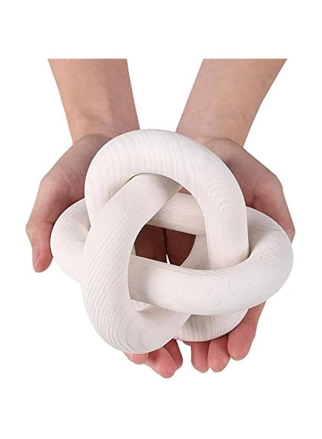 Wood Chain Link Decor 3-Link,6 Inch Dia Wood ,White/Wood Color Hand Carved,Knot Decorative Object,Coffee Table Decor,Country Chain Knot Decor,Mom Gifts - Image 3