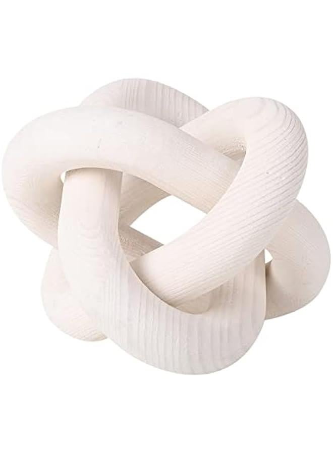 Wood Chain Link Decor 3-Link,6 Inch Dia Wood ,White/Wood Color Hand Carved,Knot Decorative Object,Coffee Table Decor,Country Chain Knot Decor,Mom Gifts - Image 1