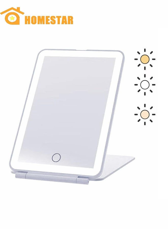HOMESTAR Rechargeable Travel Makeup Vanity Mirror with LED Lights, Portable 3 Color Lighted Makeup Beauty Mirror, White - Image 1