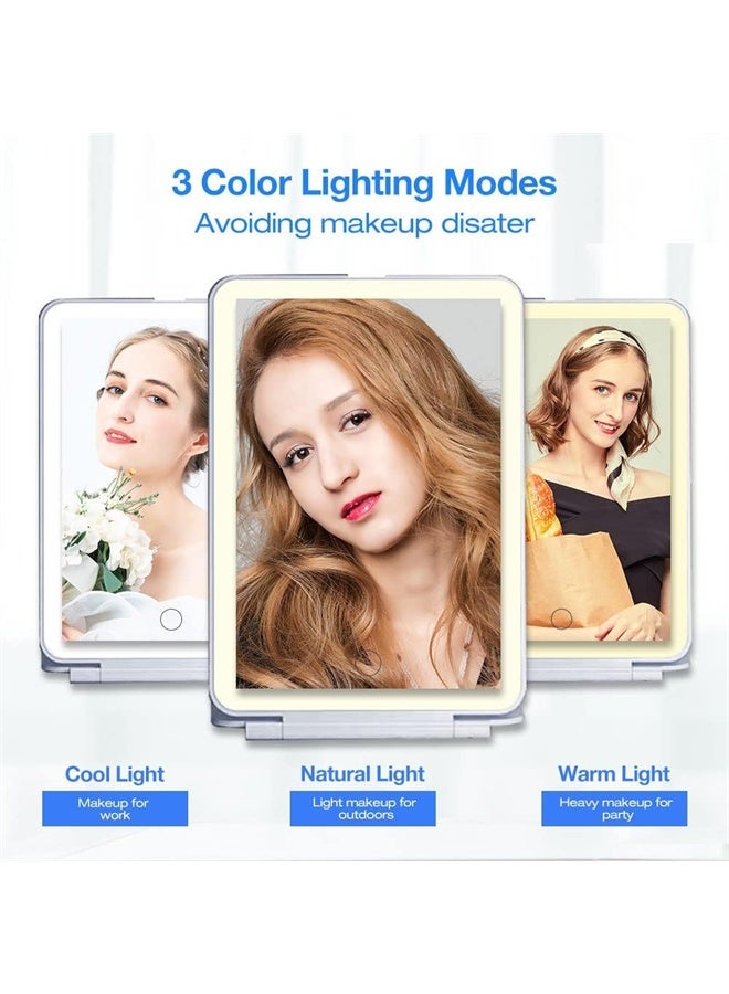 HOMESTAR Rechargeable Travel Makeup Vanity Mirror with LED Lights, Portable 3 Color Lighted Makeup Beauty Mirror, White - Image 3