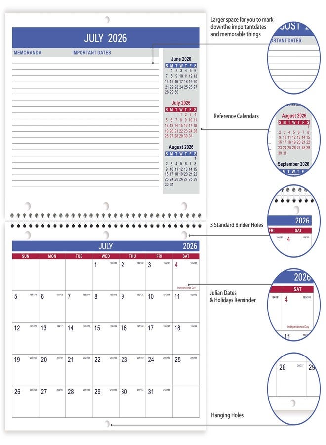 Feteulo Calendar 2026-2027 - Wall Calendar 2026-2027, JUL. 2026 - DEC. 2027, 8.5" x 11", Memoranda Lined Pages with Thick Paper, Twin-Wire Binding, Holidays, Julian Dates - Image 4