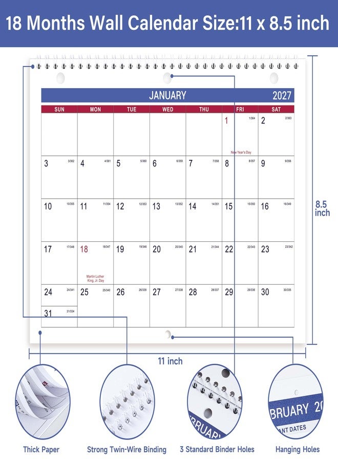 Feteulo Calendar 2026-2027 - Wall Calendar 2026-2027, JUL. 2026 - DEC. 2027, 8.5" x 11", Memoranda Lined Pages with Thick Paper, Twin-Wire Binding, Holidays, Julian Dates - Image 3
