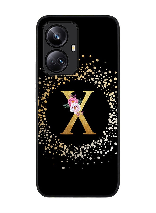 Stylizedd Cover for Realme 10 Pro Plus 5G Case , Rugged Black Slim fit Phone Cases - Custom Monogram Initial Letter Floral Pattern Alphabet -X (Black) - Image 1