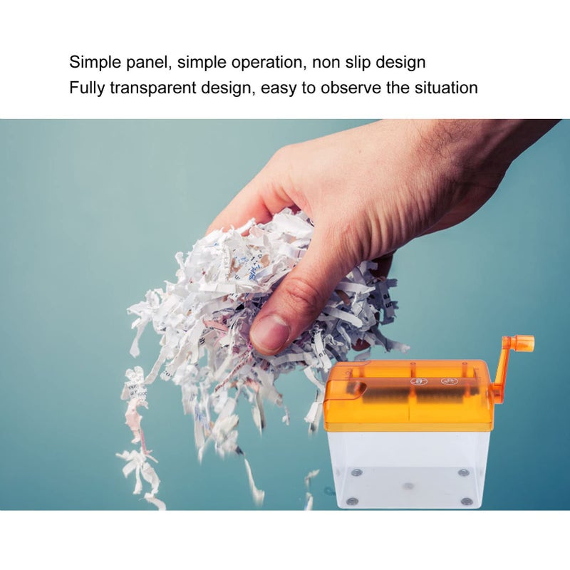 Orange Manual Hand Crank Paper Shredder Portable with 1 5L Basket for Office School Home - Image 3