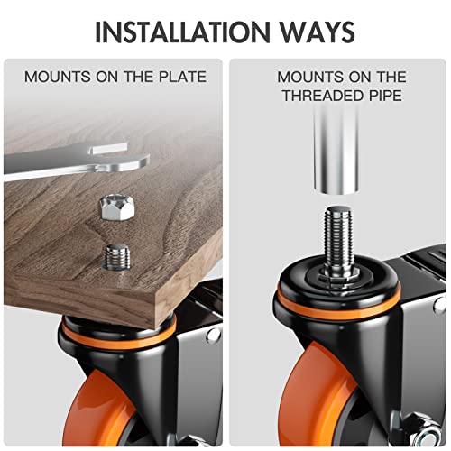 YUPEZOP 4 Inch Caster Wheels 2200Lbs, Threaded Stem Casters Set of 4 Heavy Duty, 1/2"-13 x 1 (Screw Diameter 1/2", Stem Length 1"), Safety Dual Locking Industrial Castors, Wheels for Cart, Furniture - Image 4