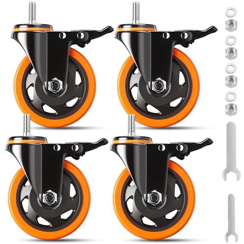 YUPEZOP 4 Inch Caster Wheels 2200Lbs, Threaded Stem Casters Set of 4 Heavy Duty, 1/2"-13 x 1 (Screw Diameter 1/2", Stem Length 1"), Safety Dual Locking Industrial Castors, Wheels for Cart, Furniture - Image 1