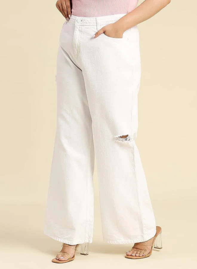 HIGH STAR HIGH STAR Plus Wide Leg Light Distress Jeans