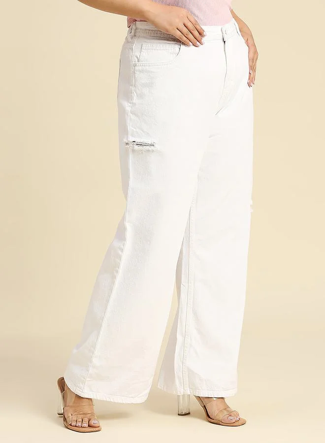 HIGH STAR HIGH STAR Plus Wide Leg Light Distress Jeans