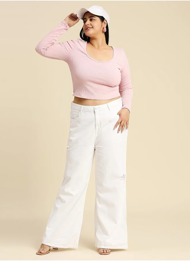 هاي ستار Plus Wide Leg Light Distress Jeans by Styli