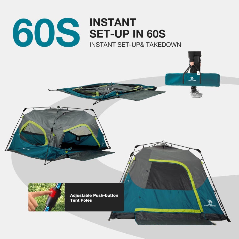 CAMEL CROWN Instant Tents for Camping 2-4 Person Tent Waterproof Easy Setup Sets Up in 60 Seconds Backpacking Tents with Carry Bag for Outdoor Hiking Ink Blue - Image 5