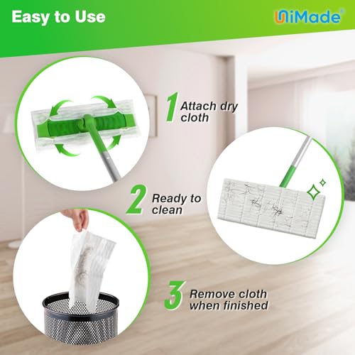 UNIMADE مناديل UNIMADE الجافة للتنظيف، عبوة 100 قطعة، قابلة للتبديل مع ممسحة Swiffer - إعادة تعبئة قابلة للتخلص منها لتنظيف الغبار على الأرضيات الخشبية - Image 3