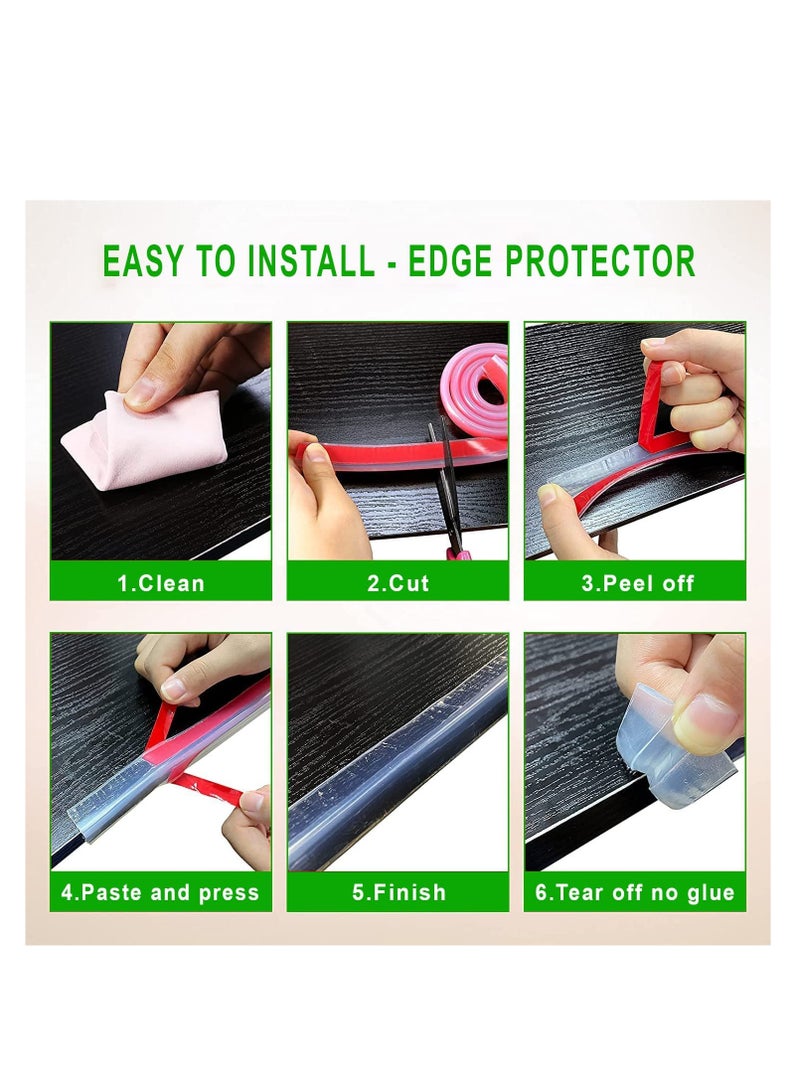 Clear Baby Safety Edge Corner Protector Set, 19.8ft Soft Silicone Bumper Strip with 4 Round Child Edge Protectors for Cabinets, Tables & Furniture (6M), Suitable for Childproofing - Image 5