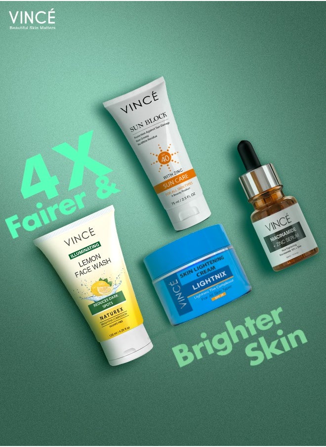 Natural Glow Kit - Lemon Face Wash 120ml + Toner 120ml + Cleansing Milk 120ml + Face Glow Cream 40ml – Brightens Dull Skin & Spots, Tightens Pores, Controls Oil & Moisturizes – Perfect for a Natural Glow
