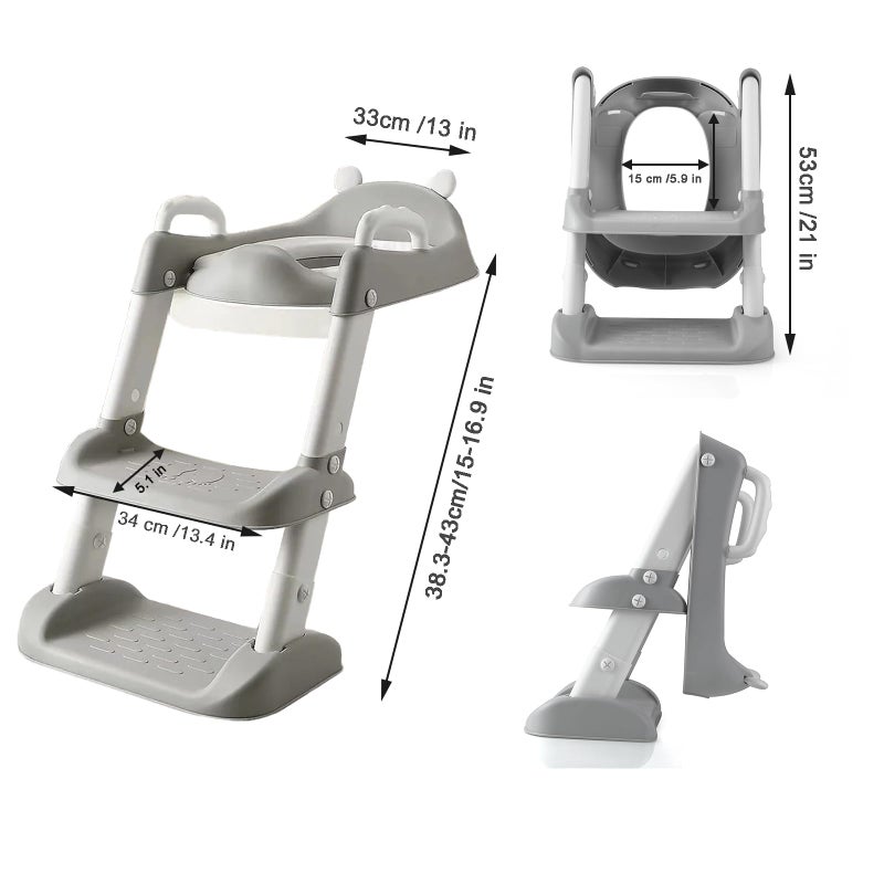 PandaEar Toilet Potty Training Seat with Step Stool Ladder, Comfortable Safe Potty Seat with Anti-Slip Pads Ladder for Kids Boys Girls Toddlers (Grey) - Image 3
