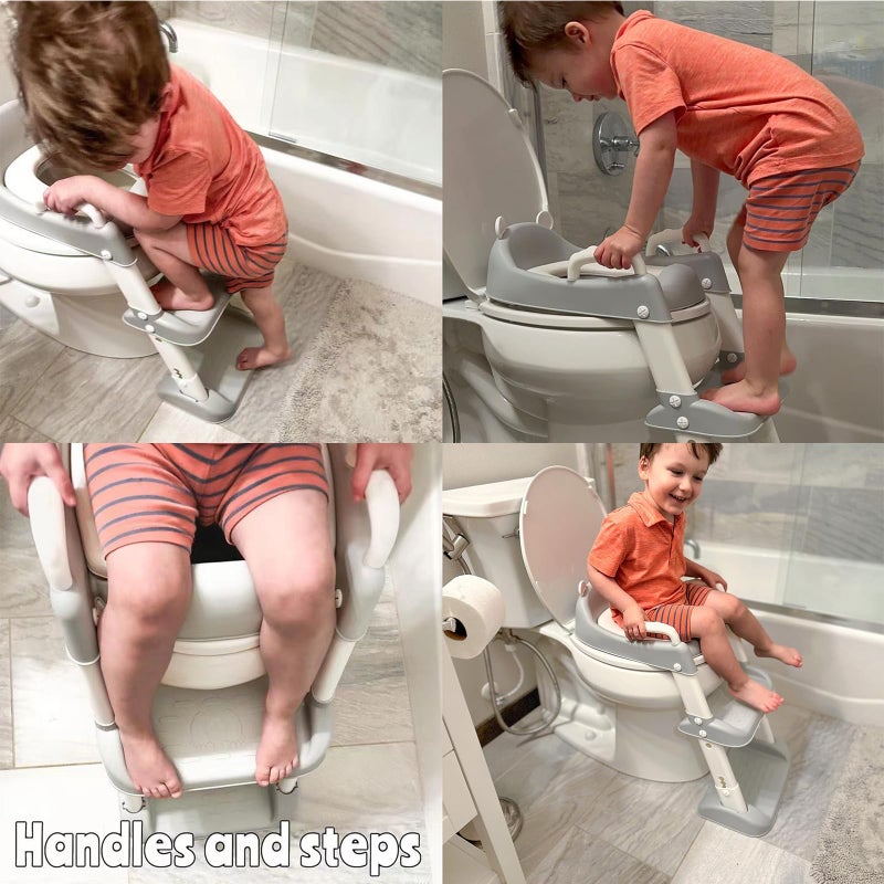 PandaEar Toilet Potty Training Seat with Step Stool Ladder, Comfortable Safe Potty Seat with Anti-Slip Pads Ladder for Kids Boys Girls Toddlers (Grey) - Image 2