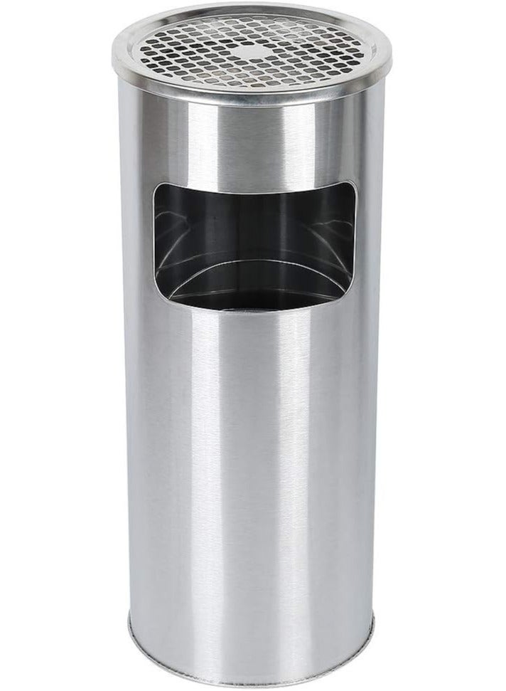 VINSTAR 30 L Standing Ashtray Bin, 2 in 1 Stainless Steel Ashtray and  Bin with Removable Round Inner Bucket and Ashtray, Suitable for Office Buildings, Hotels, etc. (Silver) - Image 1