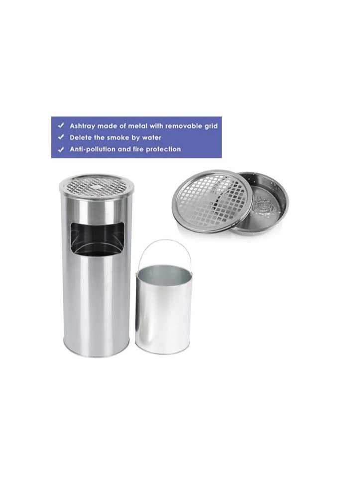 VINSTAR 30 L Standing Ashtray Bin, 2 in 1 Stainless Steel Ashtray and  Bin with Removable Round Inner Bucket and Ashtray, Suitable for Office Buildings, Hotels, etc. (Silver) - Image 5