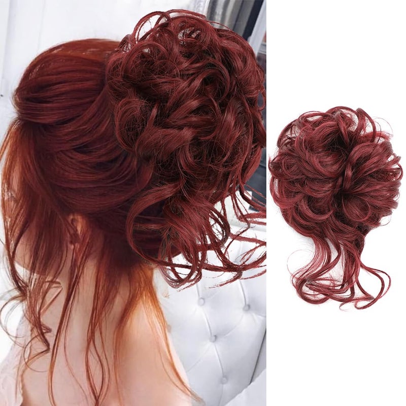 KETHBE KETHBE Messy Bun Hair Piece Tousled Updo Hair Buns Extension Elastic Hair Band Hair Pieces Curly Hair Bun Scrunchie For Women Red 