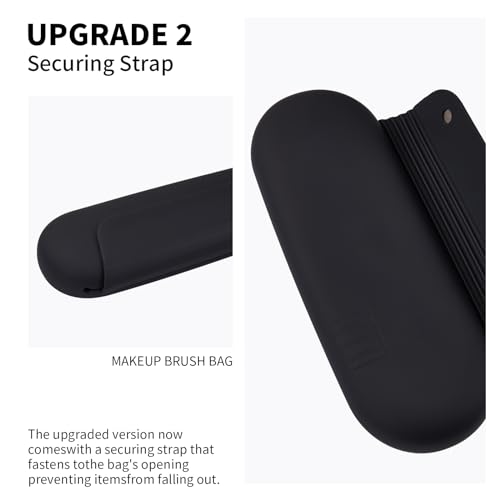 AGIKET Silicone Makeup Brush Holder Travel Cosmetic Bag：Soft Portable Cosmetic Face Brushes Holder with Upgrade Anti-Fall Out Magnetic Closure, Large Travel Makeup Brush Case - Black - Image 3