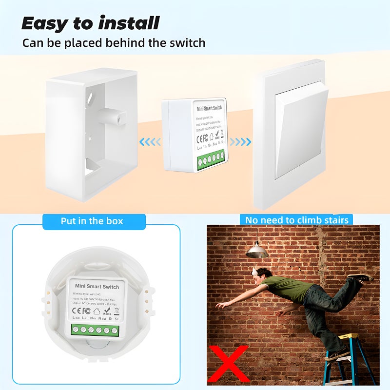 مُعامل تحكم إضاءة ذكي لـ WiFi 16A مُصمم بنظام DIY، مفتاح إضاءة مُجدول، وحدة مفتاح جدار ذكي لاسلكي مع ضبط التشغيل والإيقاف، تحكم فريد بوجهين، تحكم بصوتي متوافق مع جوجل من منصة تويا - Image 5