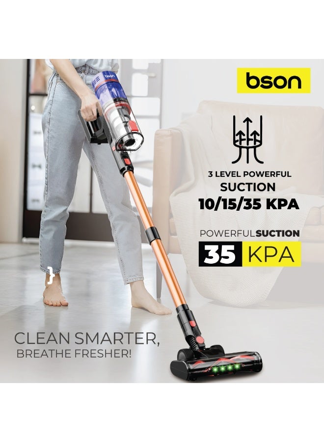 BSON Cordless Vacuum Cleaner with 2200mAh Battery - 3 Level Suction Power (10KPA/15KPA/35KPA), Smart Touch Display, Dual Roller Brush, 1.2L Dust Bin, Lightweight for Home & Car Use - Image 2