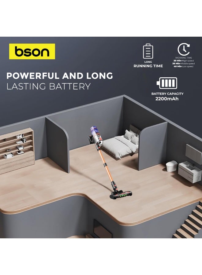 BSON Cordless Vacuum Cleaner with 2200mAh Battery - 3 Level Suction Power (10KPA/15KPA/35KPA), Smart Touch Display, Dual Roller Brush, 1.2L Dust Bin, Lightweight for Home & Car Use - Image 5