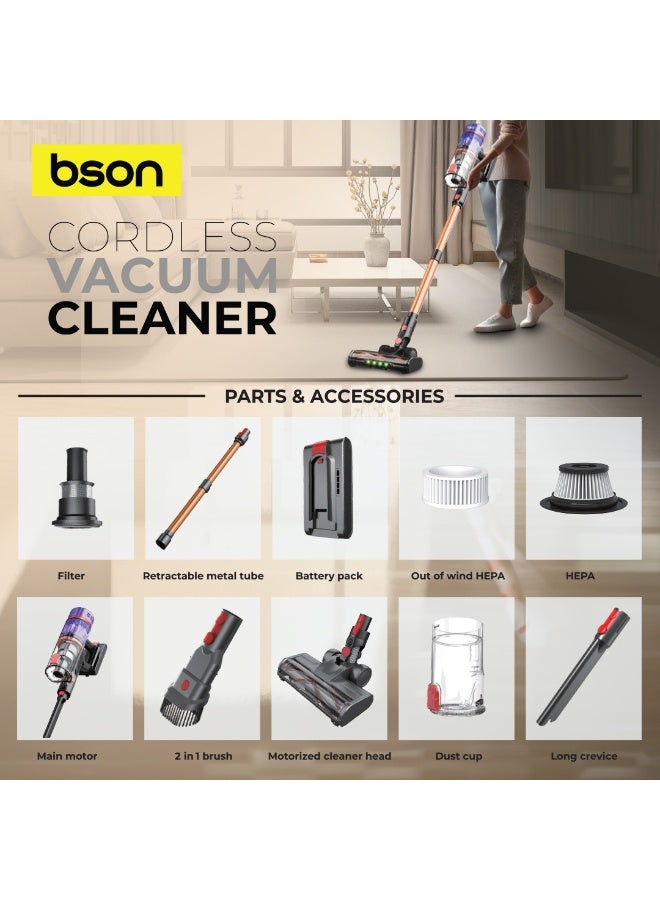 BSON Cordless Vacuum Cleaner with 2200mAh Battery - 3 Level Suction Power (10KPA/15KPA/35KPA), Smart Touch Display, Dual Roller Brush, 1.2L Dust Bin, Lightweight for Home & Car Use - Image 4
