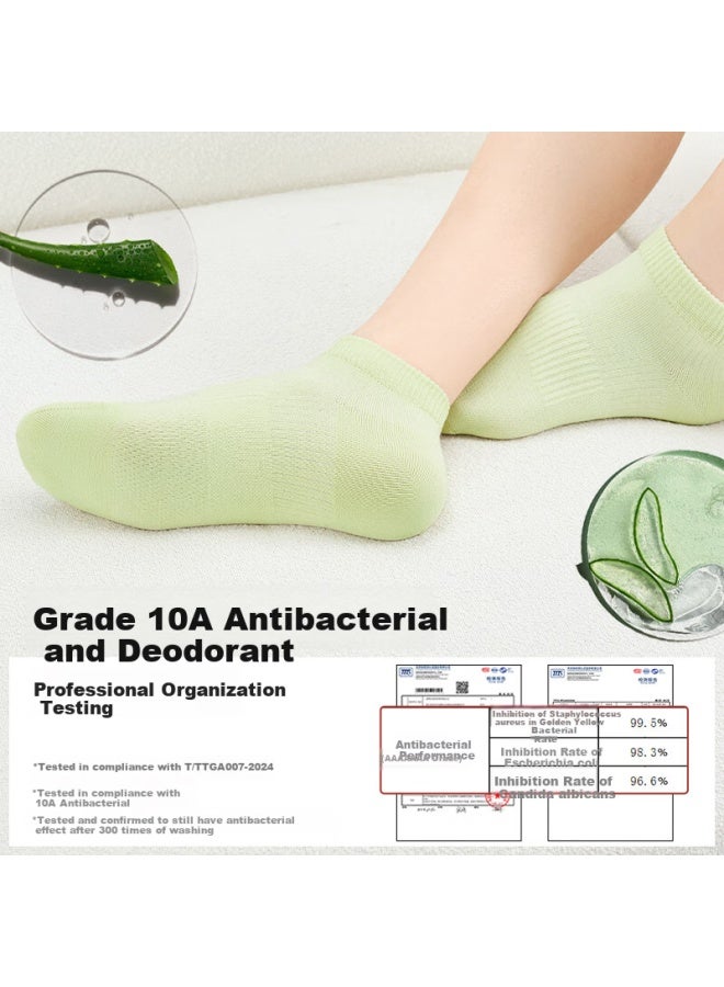 B&C.ROOM Mianzhuwu Aloe Vera Moisturizing Essential Oil Socks For Women, Short Cotton Summer Thin Non-slip No-show Boat Socks, 5 Pairs - Image 1