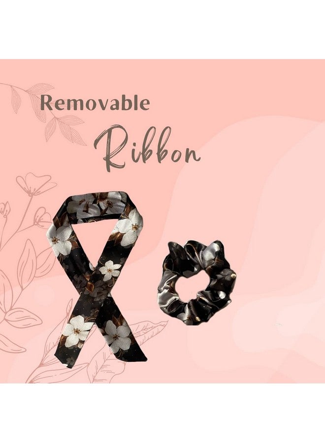 Silvr Bear Luxury Satin Set Of 5 Same Colours As Pic, Printed Ribbon Scarf Scrunchies, Antihairbreakage, Stylish Scrunchy For Girls, Women, Hair Ties, Best Gift For Sister, Friend, Mom (Floral) - Image 5