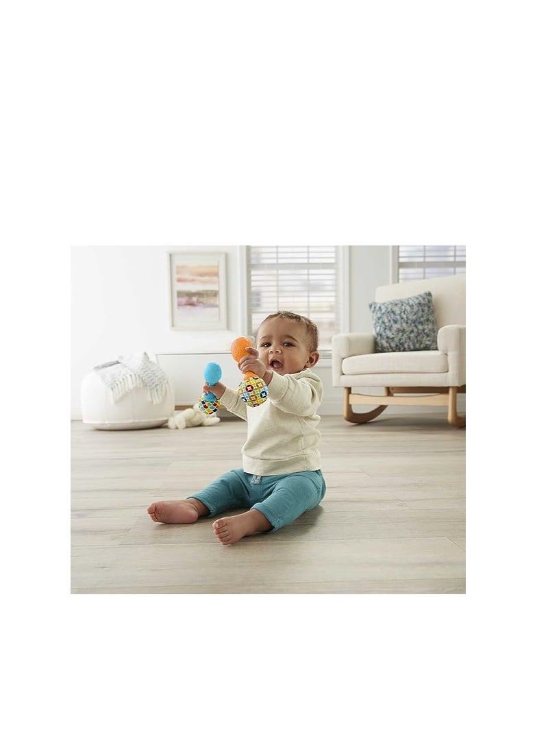 أوريتي لعبة حديثي الولادة راتلن روك ماراكاس، مجموعة من 2 آلات موسيقية ناعمة للأطفال 3 أشهر، أزرق وبرتقالي - Image 2