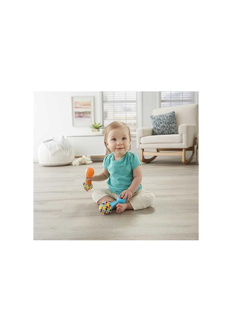 أوريتي لعبة حديثي الولادة راتلن روك ماراكاس، مجموعة من 2 آلات موسيقية ناعمة للأطفال 3 أشهر، أزرق وبرتقالي - Image 3